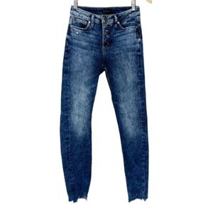 Silver Jeans Mazy Dark Acid Wash Button Fly Jeans Skinny Shark Bite Hem Size 26